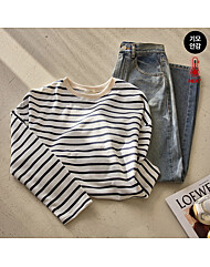 기모 스트라이프 루즈핏 티셔츠_M2512TS109D