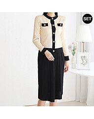 [SET]배색포인트 니트 가디건 슬림핏 스커트 2종세트_M2308SE098C