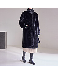 핀턱소매 반하이넥 모피 코트_M2512FU009D