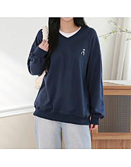 브이넥 베어자수 맨투맨 티셔츠_O2501TS008A