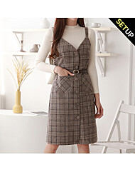 [SET]반목니트 체크 뷔스티에 벨트 원피스 2종세트_O2509SE606C