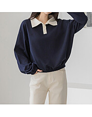 배색 카라 단추 맨투맨_O2510TS183C