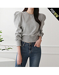 퍼프소매 기모 크롭 맨투맨 티셔츠_O2412TS287D