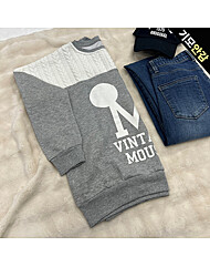 꽈배기 배색 기모 맨투맨 티셔츠_O2512TS208D