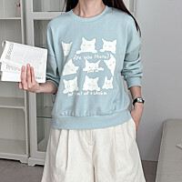 고양이 프린팅 라운드 맨투맨_O2603TS045A