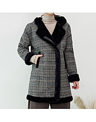 체크 퍼배색 후드 무스탕 하프코트_PM2508MU601D