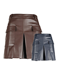 보스케 여성 가을 골프 페이크 가죽 포켓 큐롯 스커트 LB251208