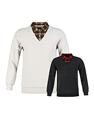 보스케 남자 겨울 골프 기모 체크 카라 레이어드 긴팔 니트 LB251263