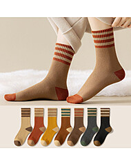 여성용 겨울 스트라이프 포인트 파일 중목 양말 10켤레