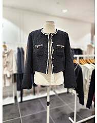 배색 크롭 트위드 재킷 S244k173