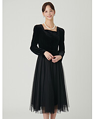 진주목걸이 SET 샤 배색 벨벳 원피스 S244b655