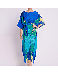 루서 아코디언 배색 스트링 롱 원피스