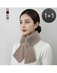 [1+1]포근퍼 고리형 꽈배기 니트 리본 퍼머플러 목도리