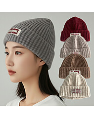 여성용 도톰 패치 포인트 골지 니트 비니모자