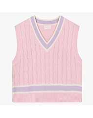 [로엠걸즈] 스쿨룩 케이블 니트 조끼 RGVK2382P