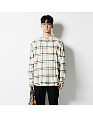 오버핏 체크 헨리넥 셔츠 (그린)