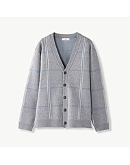 안티필링 체크 가디건 (세미오버핏) (그레이)