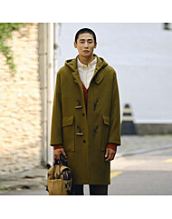 후드 더플 WOOL 코트_다크 옐로우(오버핏)