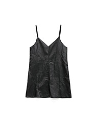 시크 무드 페이크 레더 V넥 슬립 원피스 (BLACK) (HBBOPA1)