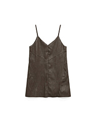 시크 무드 페이크 레더 V넥 슬립 원피스 (BROWN) (HBBOPA1)