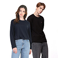 [타미힐피거]남성 여성 시그니처 로고 라운드넥 긴팔 티셔츠