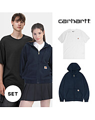 칼하트 루즈핏 미드웨이트 기모 후드집업 남여공용 반팔티 세트