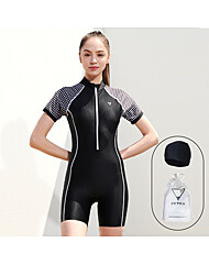 제테스 여성 아쿠아 집업 반팔 3부 반신 실내수영복 블랙체크 L_4A935