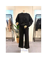 KESTPC21BK_기모 버튼 맨투맨 팬츠 세트 블랙