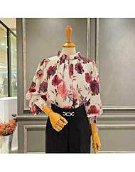 A59WBL530_로즈 패턴 넥주름 블라우스