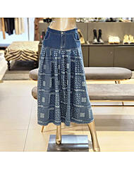 BFW5SNDS8750_사각 페이즐리 배색 데님 롱 스커트