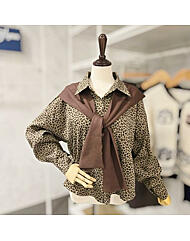 F5CSET501A_니트숄 레오파드 셔츠 세트