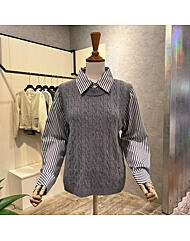 AOZ4HB37J_꽈베기 니트 배색 카라 셔츠