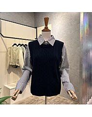 AOZ4HB371_카라 꽈베기 니트 배색 셔츠