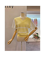 CP3WKT23_옐로우화이트 배색 니트 조끼