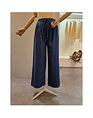 CQ2WPT06_밴딩 리본 청 와이드팬츠