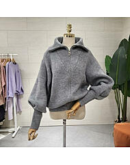 C24L7FJP006_소매볼륨 하이넥 니트 집업가디건