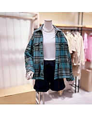 SI1SHF202_뒷넥 가죽 패치 허리 조임 체크셔츠