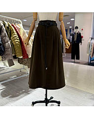 A25SK5410_핀턱 모직 꽈배기 벨트 스커트