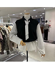 A26SH6114_타이 배색 블라우스