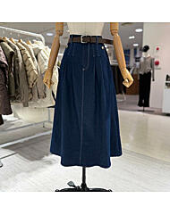 A26DM6106_사이드 단추 데님 핀턱 스커트