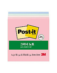 [3M] 포스트잇그리너노트컬렉션팩654-4 76x76mm4패드400매 스윗스프링클즈