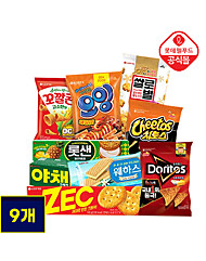 [롯데] 탕비실 간식 박스 9종 세트 (꼬깔콘/롯데샌드/치토스/제크 외)
