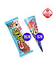 [롯데] 국민 아이스크림 저당 20개 세트(월드콘 5, 돼지 15)