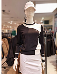 레노마골프 여자 봄 블랙 라운드 니트 레터링 포인트 스판 스웨터  R2MACCL52Y04BK