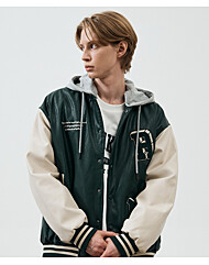 [레이피커스] 로고 레더 패딩 바시티 점퍼 GREEN (MP1JU018-045)