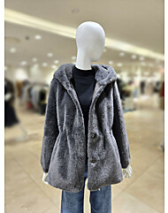 [올리브데올리브] 웨이스트 스트링 후드 페이크 퍼 하프 코트 YW5XM983