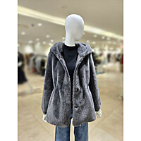 [올리브데올리브] 웨이스트 스트링 후드 페이크 퍼 하프 코트 YW5XM983