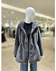 [올리브데올리브] 웨이스트 스트링 후드 페이크 퍼 하프 코트 YW5XM983