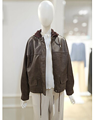 밑단스트링 후드넥 레더 자켓 YY6SJD09