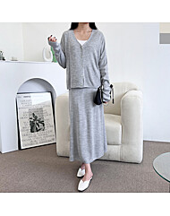 여자 브이 기본 가디건 롱 니트 스커트 set